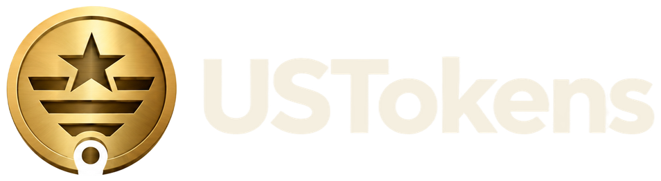 USTokens logo: a gold token with a star and stripes
